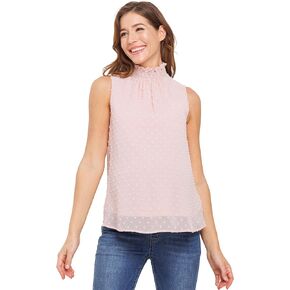 Womens Double Layer Sleeveless Dot Smocked Neck Maternity Top