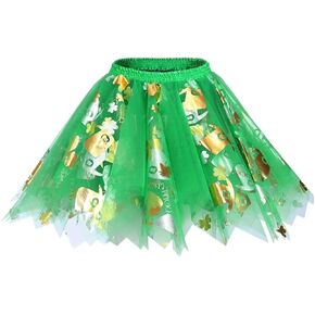 REETAN Tulle Tutu Skirts St. Patrick's Day Tutu Skirt Layered Irish Shamrock Clover Tutu Skirt Costume for Women and Girls…