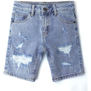 KIDSCOOL SPACE Baby Little Big Boys Denim Shorts,Elastic Waistband Inside Ripped Holes Jeans Summer Wear