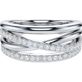 THELANDA Genuine Moissanite or Simulated Diamond Sterling Silver 8.5mm Four Row Criss Cross Crossover Infinity Wedding Ring For Couples