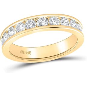 Solid 14K Yellow Gold Real Natural Diamond Womens Wedding Single Row Band 1 Carat (1.00 Cttw)