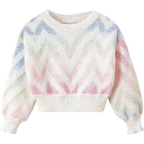 SweatyRocks Girl's Color Block Lantern Long Sleeve Round Neck Sweater Pattern Pullover Crop Sweater Tops