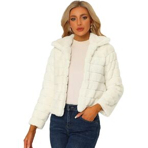 Allegra K Women's Faux Fur Fluffy Coat Collar 2023 Warm Winter Cropped Jacket