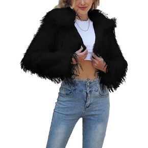 NATRUNSOO Womens Faux Fur Cropped Jacket Fluffy Open Front Long Sleeve Fashion Warm Shaggy Short Coat Outerwear