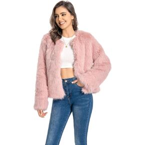 Fur Coat for Women,Faux Furry Long Sleeve Cropped Fluffy Jacket Shaggy Warm Winter Outerwear