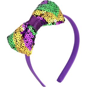 Needzo 2024 Mardi Gras Glitter Bow Headband, Purple, Green, and Gold Parade, Party Hair Accessory One Size
