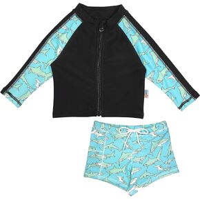 SwimZip Kids' Long Sleeve Rash Guard + Euro Shorties UPF 50+ Swimsuit Set