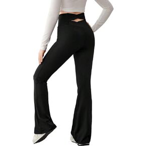 WDIRARA Girl's Crisscross Cut Out Back Elastic Waist Solid Long Flare Leg Pants