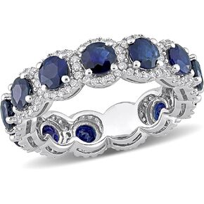 3.25 Carat Blue Sapphire And Natural Diamond Full Eternity Wedding Band Rings For Women In 10-14 KT Solid Gold Anniversary And Enagagement Prong Setting ( Blue Gemstone 2.5 ctw,Clarity I2 , Color HI)