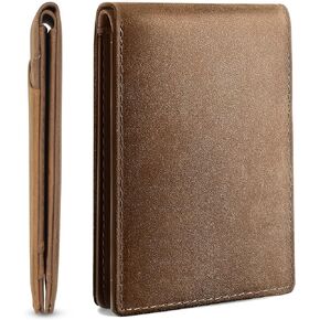 Wallet for Men, Genuine Leather Slim Mens Wallet With Card Holder And ID Window, RFID Blocking Bifold Minimalist Front Pocket Wallet Up To 12 Cards Slots Gifts for Him