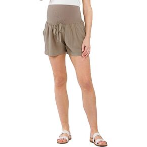 LaClef Womens Over The Belly Linen Drawstring Maternity Shorts with Pockets