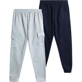 Boys' Sweatpants - 2 Pack Active Fleece Cargo and Basic Jogger Pants (Size: 8-18)