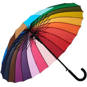 Variety To Go Rainbow Umbrella, Rainbow Umbrella Large, Compact, Windproof, Auto Open, 24K Rainbow Umbrella for Kids, Girls, Women, Men (Hook Handle) (1 Piece)