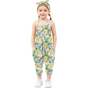 RAISEVERN Toddler Girls Romper Jumpsuit Baby kids Strap Playsuit Summer Outfits Clothes with Headband size 1-5 Years