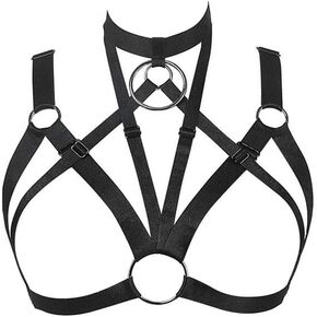 Harness Cage Bra Elastic Womens Black Strappy Cupless Breast Bra Harness (Black-Y147)