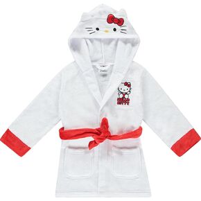 Hello Kitty Girls Fleece Kids Hooded Robe - Super Soft Plush Kids Spa Bathrobe with Pockets, Sizes 4-10 - Official Product