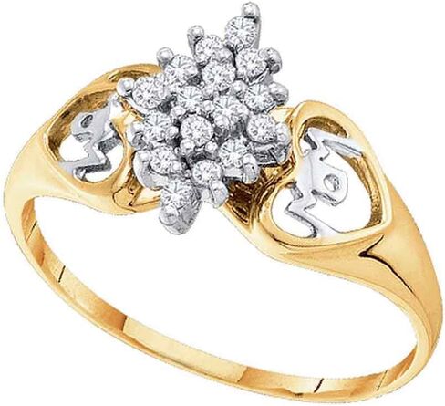 Sonia Jewels 10k White and Yellow Two 2 Tone Gold MOM Mothers Day Heart Love Marquise Shape Cluster Round Cut Ladies Diamond Fashion Ring Band 10mm (.15 cttw) in Saudi Arabia