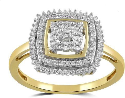 Jewelili 10K Yellow Gold 1/3 Cttw Natural White Round Diamond Halo Ring, Size 7 in Saudi Arabia