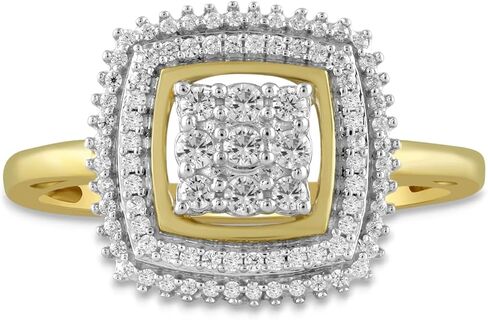 Jewelili 10K Yellow Gold 1/3 Cttw Natural White Round Diamond Halo Ring, Size 7 in Saudi Arabia