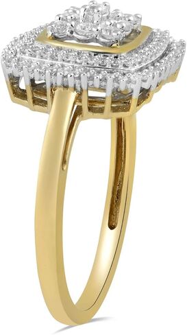 Jewelili 10K Yellow Gold 1/3 Cttw Natural White Round Diamond Halo Ring, Size 7 in Saudi Arabia