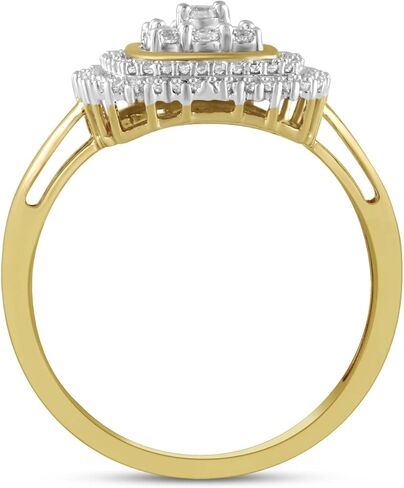 Jewelili 10K Yellow Gold 1/3 Cttw Natural White Round Diamond Halo Ring, Size 7 in Saudi Arabia