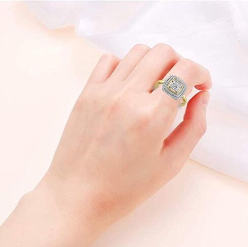 Jewelili 10K Yellow Gold 1/3 Cttw Natural White Round Diamond Halo Ring, Size 7 in Saudi Arabia