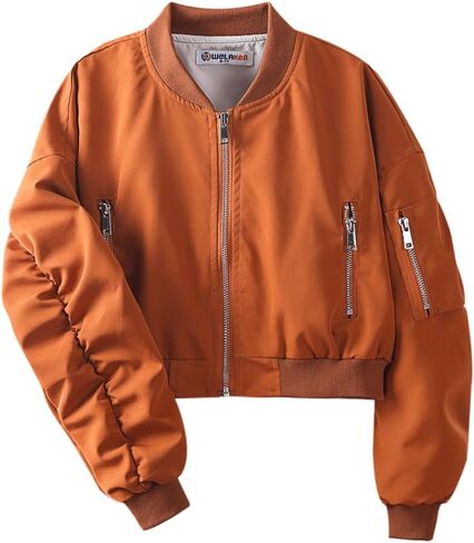 WELAKEN Lightweight Multiple Pockets Zip Up Bomber Jacket for Girls Toddler & Kids II Little Girl's Casual Flight Crop Jacket in Saudi Arabia