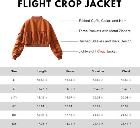 WELAKEN Lightweight Multiple Pockets Zip Up Bomber Jacket for Girls Toddler & Kids II Little Girl's Casual Flight Crop Jacket in Saudi Arabia