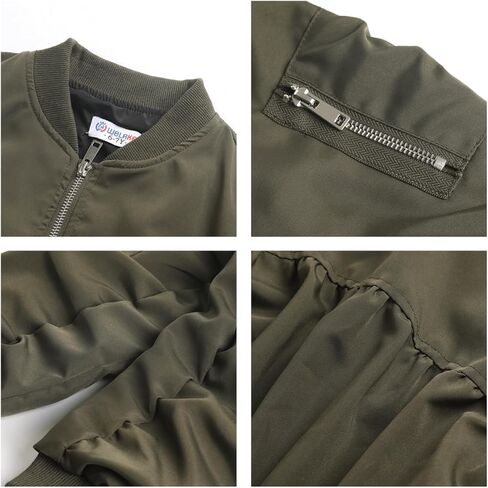 WELAKEN Lightweight Multiple Pockets Zip Up Bomber Jacket for Girls Toddler & Kids II Little Girl's Casual Flight Crop Jacket in Kuwait