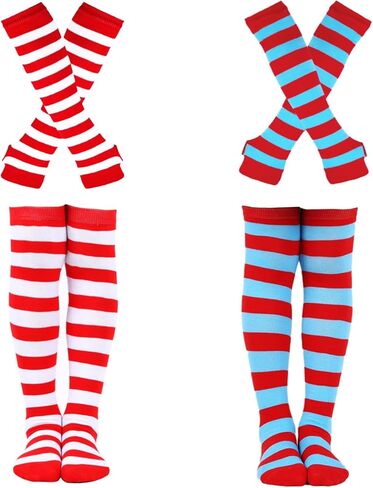 2 Set Kids High Knee Socks and Long Arm Warmer Gloves for World Book Day Dress Up in Kuwait