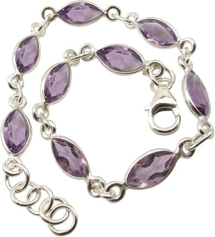 Sterling Silver Facetted Amethyst February Birthstone Bracelet 7.9" in Saudi Arabia