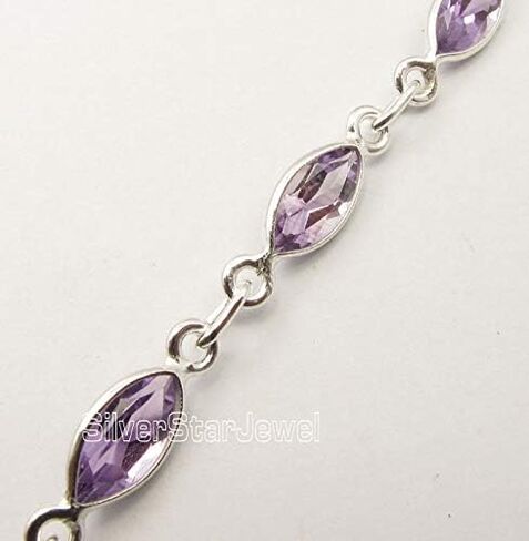 Sterling Silver Facetted Amethyst February Birthstone Bracelet 7.9" in Saudi Arabia