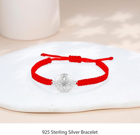 J.Endéar سوار زهرة ماندالا 925 الفضة الاسترليني للنساء الفتيات، اليدوية مضفر حبل تخريمية سلسلة مجوهرات قابلة للتعديل، اليوغا التأمل البوذية الروحية تميمة محظوظ هدية in Kuwait