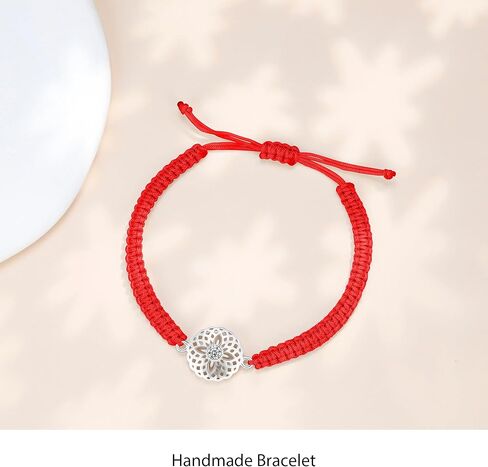 J.Endéar سوار زهرة ماندالا 925 الفضة الاسترليني للنساء الفتيات، اليدوية مضفر حبل تخريمية سلسلة مجوهرات قابلة للتعديل، اليوغا التأمل البوذية الروحية تميمة محظوظ هدية in Kuwait