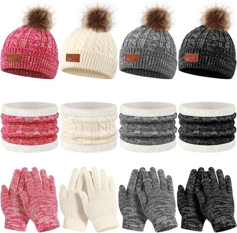 4 Sets Kids Winter Hat Gloves Scarf Set Children Hats Neck Warmer Winter Gloves for Kids 5-12 Years in Saudi Arabia