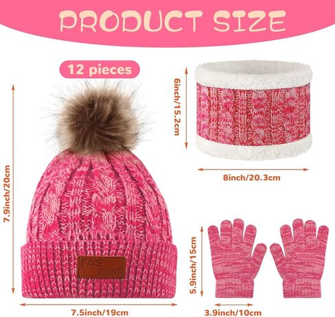 4 Sets Kids Winter Hat Gloves Scarf Set Children Hats Neck Warmer Winter Gloves for Kids 5-12 Years in Saudi Arabia