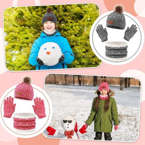 4 Sets Kids Winter Hat Gloves Scarf Set Children Hats Neck Warmer Winter Gloves for Kids 5-12 Years in Saudi Arabia