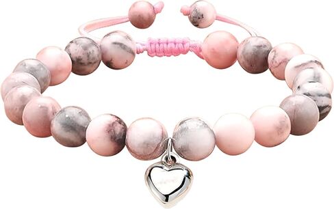 Happy Birthday Gifts for 5-23 Year Old Girls, Pink Zebra Natural Stone Bracelet with Sweet Heart Charm and Message Card for Daughter Granddaughter Niece,Christmas Eve/Halloween/Christmas Gifts in Saudi Arabia