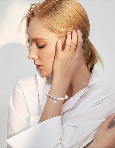 Happy Birthday Gifts for 5-23 Year Old Girls, Pink Zebra Natural Stone Bracelet with Sweet Heart Charm and Message Card for Daughter Granddaughter Niece,Christmas Eve/Halloween/Christmas Gifts in Saudi Arabia
