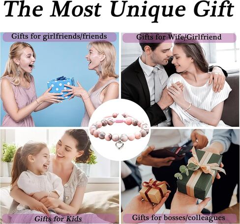 Happy Birthday Gifts for 5-23 Year Old Girls, Pink Zebra Natural Stone Bracelet with Sweet Heart Charm and Message Card for Daughter Granddaughter Niece,Christmas Eve/Halloween/Christmas Gifts in Saudi Arabia