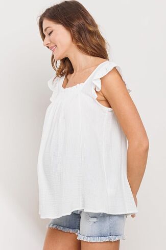 Womens Square Neck Ruffle Cap Sleeve Maternity Top in Kuwait
