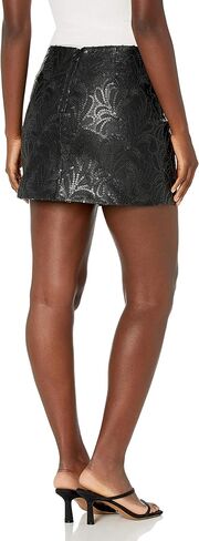 [BLANKNYC] تنورة قصيرة نسائية من الجلد النباتي مع تفاصيل مطرزة بالترتر in Kuwait