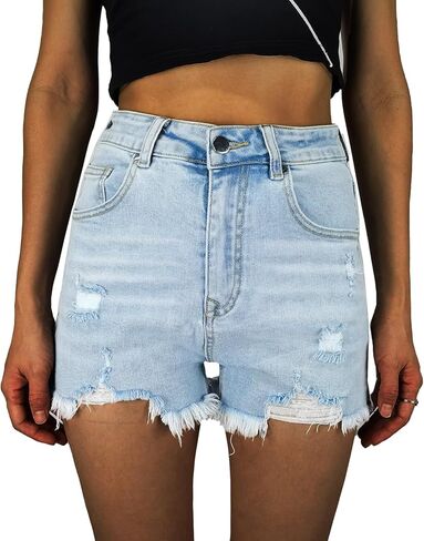 Womens High Waisted Stretchy Ripped Jean Shorts Summer Frayed Raw Hem Denim Shorts Cut Off in Saudi Arabia