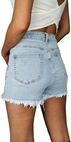 Womens High Waisted Stretchy Ripped Jean Shorts Summer Frayed Raw Hem Denim Shorts Cut Off in Saudi Arabia