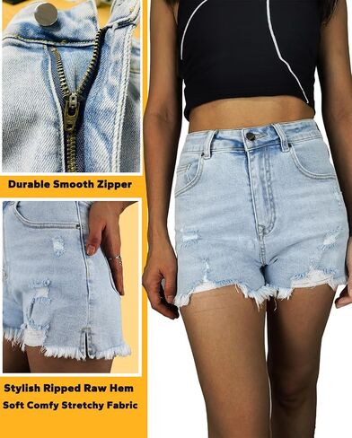 Womens High Waisted Stretchy Ripped Jean Shorts Summer Frayed Raw Hem Denim Shorts Cut Off in Saudi Arabia