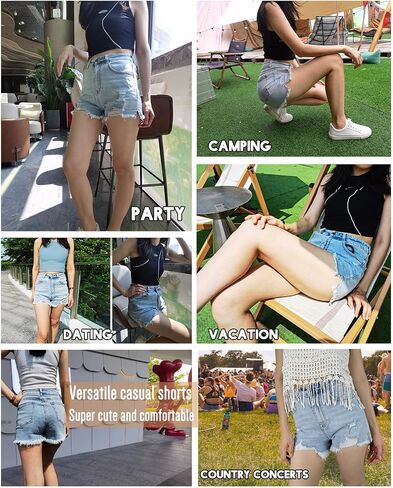 Womens High Waisted Stretchy Ripped Jean Shorts Summer Frayed Raw Hem Denim Shorts Cut Off in Saudi Arabia