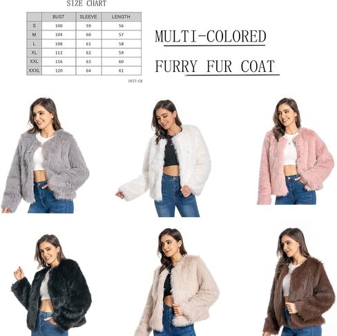 Fur Coat for Women,Faux Furry Long Sleeve Cropped Fluffy Jacket Shaggy Warm Winter Outerwear in Saudi Arabia