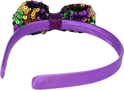 عصابة رأس Needzo 2024 Mardi Gras Glitter Bow، باللون الأرجواني والأخضر والذهبي، إكسسوار شعر للحفلات مقاس واحد in Saudi Arabia