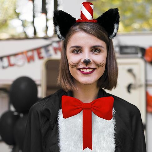 Luvfamday Cat Ears Headband with Red Stovepipe Hat Cute Headwear Cosplay Costume Accessories Funny Party Favors Women Men in Kuwait