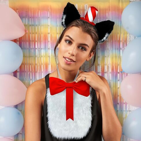 Luvfamday Cat Ears Headband with Red Stovepipe Hat Cute Headwear Cosplay Costume Accessories Funny Party Favors Women Men in Kuwait